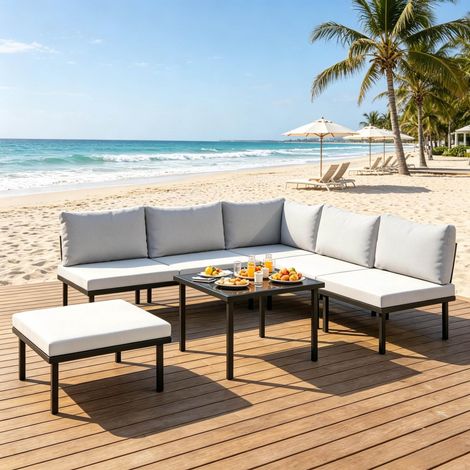 Conjunto de jardín modular de 6 piezas 116x60,5x64 cm metal negro y gris – MEUBLIV (1/5)
