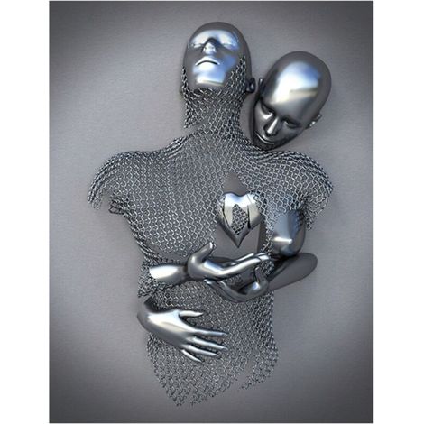 SABIR Amour coeur 3D effet mur Art abstrait métal Sculpture toile moderne peinture mur décor 3040cm gris (1/4)