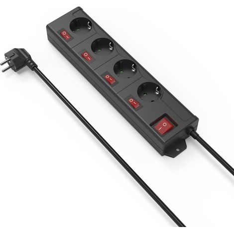 Multiprise 4 Prises 16A avec Interrupteur Individuel Rallonge multiprises 1.4m Bloc 4 Prises Type F Schuko Idéal Bureau PC luminaires Atelier Meuble TV Garage Noir (1/5)