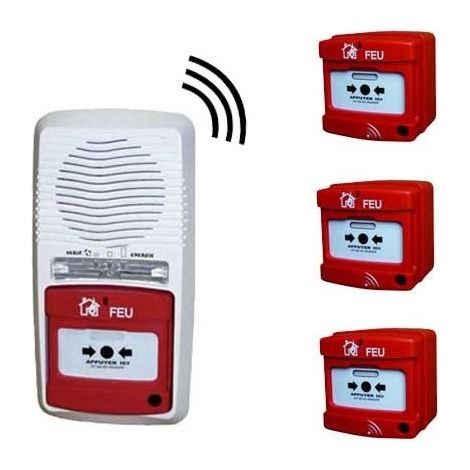Alarme incendie type 4 radio – 3 déclencheurs manuels – Autonomie 5 ans – Sirène 90Db – Installation rapide sans câblage – Securitegooddeal (1/4)