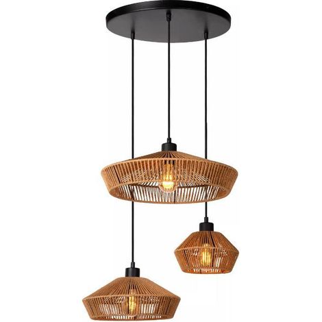 Lampe suspendue Yunkai Ø 60 cm noir avec rotin - 10413/03/72 (1/2)