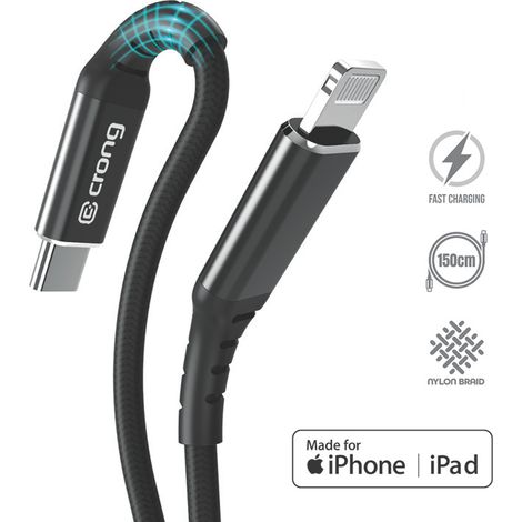 Crong Armor Link - Cable USB-C Lightning de carga rápida con certificación MFi de 150 cm (negro) (1/5)