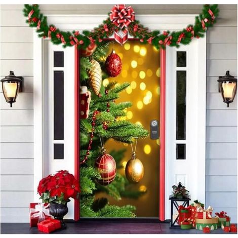 DECOR DE NOEL Deco Noel Porte Entrée,banniere Noel,décoration Extérieur Noel,Couverture De Porte De Père Noël,Porte Extérieure Noël (1/3)