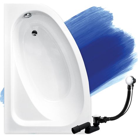 Baignoire Bain d'angle 140x80 Gauche, Siphon de bain et pieds (support) - Set 3en1 - Fabriqué en UE - BADLAND CORNEA
