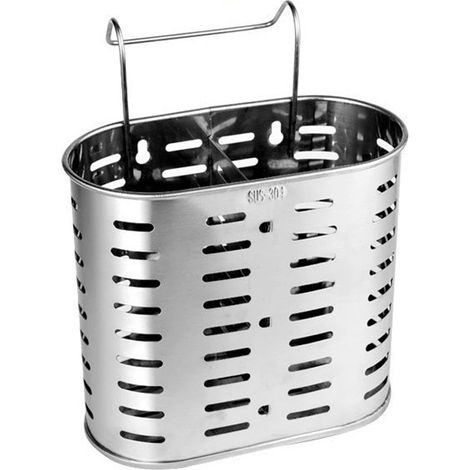 Égouttoir à couverts, panier à couverts, organisateur évier acier inoxydable, rangement ustensiles cuisine.(B)