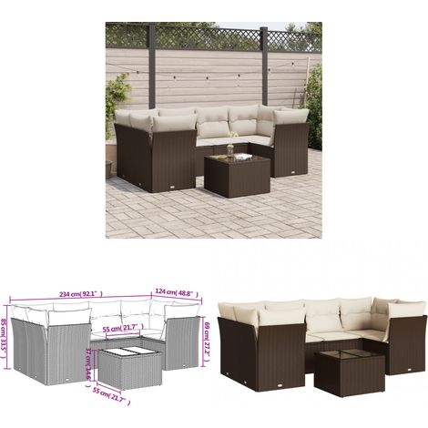 vidaXL Salon de jardin avec coussins 7 pcs marron résine tressée (1/3)