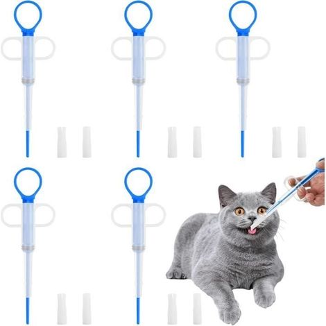 (Blau) Tablettenspender für Katzen, 5-teiliger Tablettenspender für Haustiere, einfach zu verabreichen an Katzen und kleine Hunde (Blau) (1/4)