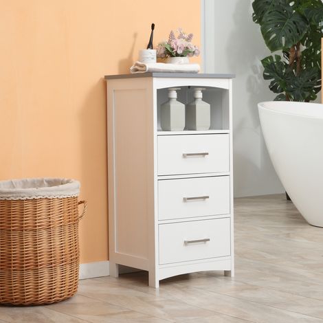 Meuble de salle de bain avec étagère ouverte et 3 tiroirs en MDF, 40 x 33 x 80 cm, blanc (1/5)