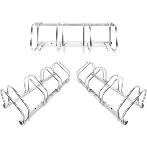 3x4 Set Rastrelliera Portabici, Quadruplo, Montaggio a Pavimento, H x L x P: 26 x 100 x 32 cm, Argento