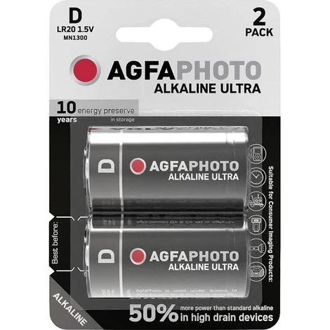 AgfaPhoto Ultra LR20 Batteria Torcia (D) Alcalina/manganese 1.5 V 2 pz.