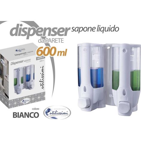 Dispenser sapone da parete doppio 600 ml colore bianco (1/2)