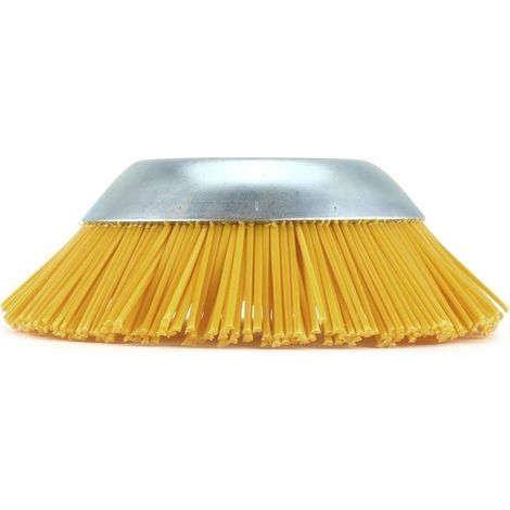 Brosse anti-mauvaises herbes en nylon pour débroussailleuse - Outil de jardin - Tête de débroussailleuse - Trou intérieur 25,4 mm - Jaune - 200 mm (1/2)