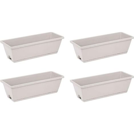 Set di 4 fioriere rettangolari in plastica con fori di drenaggio e sottovasi per fiori, ortaggi, piante grasse, per interni ed esterni, giardino, balcone, 43 cm (grigio scuro) (1/5)