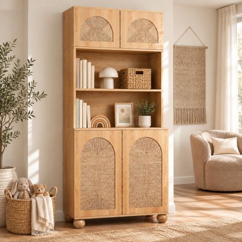 Mobile contenitore alto con ante a motivo intrecciato, 80 x 40 x 180 cm, naturale OKMYHOME (1/5)