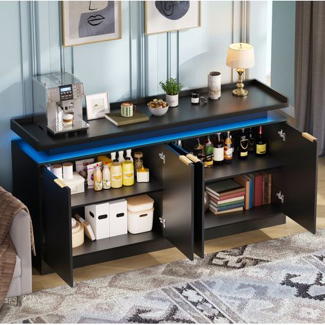 Credenza cucina con LED, 4 ante, 160 x 39 x 83 cm, in MDF nero OKMYHOME (1/5)