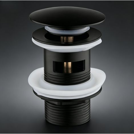 Siphon de lavabo en alliage de zinc résistant, modèle à clic sans trop-plein, finition noire élégante, dimension 66 x 102 mm, raccord pratique pour vasque et salle de bain, installation facile et dura (1/4)