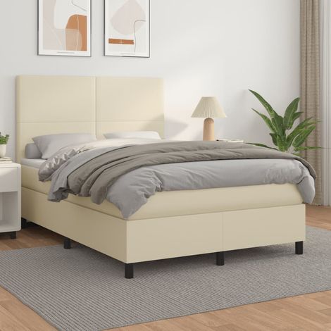Cama box spring con colchón cuero sintético crema 140x190 cm vidaXL (1/5)
