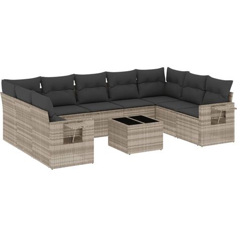 Maison Exclusive - Set Divano Giardino 10 pz con Cuscini Grigio Chiaro Polyrattan (1/3)