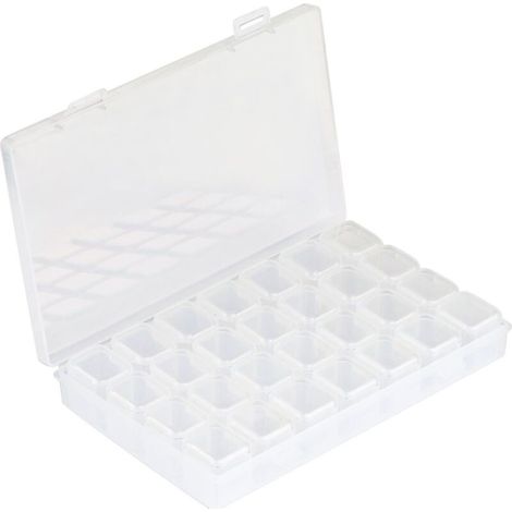 Multifunktionale Aufbewahrungsbox für Diamantstickerei mit Schlitzen für Nagelkunst-Strasssteine (28 Fächer) – Schmuckkästchen, Ohrringe, Perlen, Halsketten – Fei Yu (1/5)