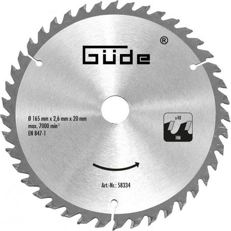 Lame de scie carbure - 165 x 20 mm - 48 dents pour scie G58232