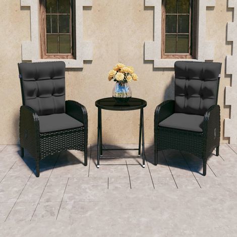 3-tlg. Bistro-Set Poly Rattan und Glas Schwarz (1/5)