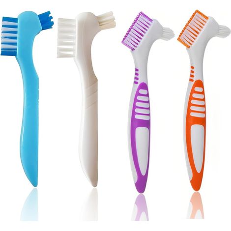 4 Pcs Brosse pour Prothèse Dentaire,Brosses de Nettoyage pour Prothèses Dentaires Double Face, Têtes de Brosse à Double Angle,pour Soins de la Denture, Nettoyage des Fausses Dents(2 styles) (1/5)