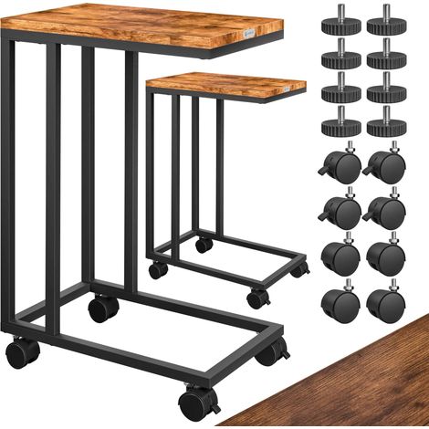 CASARIA® Beistelltisch mit Rollen 50x35x70cm C Form Holz Metall Modern 40kg Belastbarkeit Wohnzimmer Schlafzimmer Sofatisch Kaffeetisch Nachttisch 2x schwarz