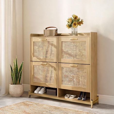 Meuble à chaussures 4 portes en cannage MDF et métal en MDF (1/5)