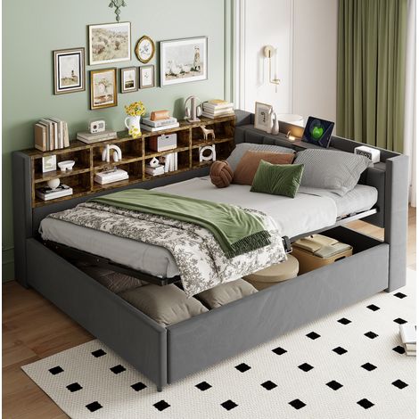 Bett Polsterbett mit Stauraum 140x200 Samt Grau OKMYHOME (1/5)