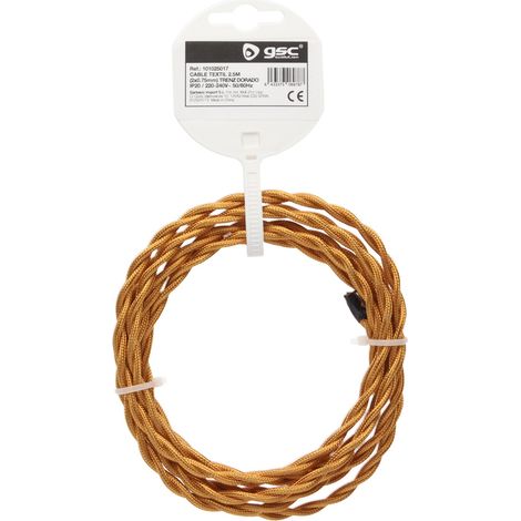 Textilkabel 2,5 m (2 x 0,75 mm) geflochten Gold