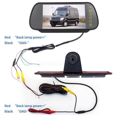 Caméra de recul de 7 pouces avec feu stop et feu de stationnement à LED (écran inclus) pour fourgonnettes Mercedes-Benz Sprinter/Volkswagen Crafter, noire. (1/3)