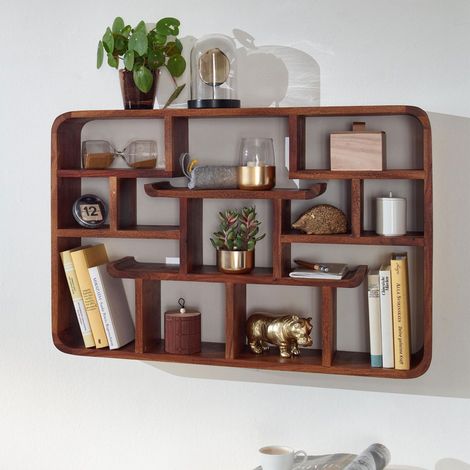 Etagère murale 11 niches 80x15x55 cm en sheesham massif (1/5)
