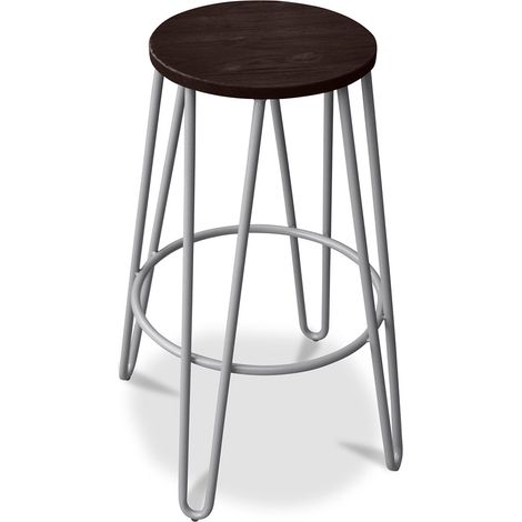 Runder Hocker - Industriedesign - Holz & Metall - 66cm - Hairpin Hellgrau