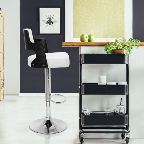 Lot de 2 chaises de bar Russel Bois Noir & Simili Blanc (1/6)