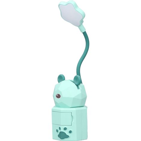 Lampe de bureau enfant, design dessin animé, bras flexible à 360°, protection des yeux, ABS non toxique, lumière chaude, verte. (1/5)