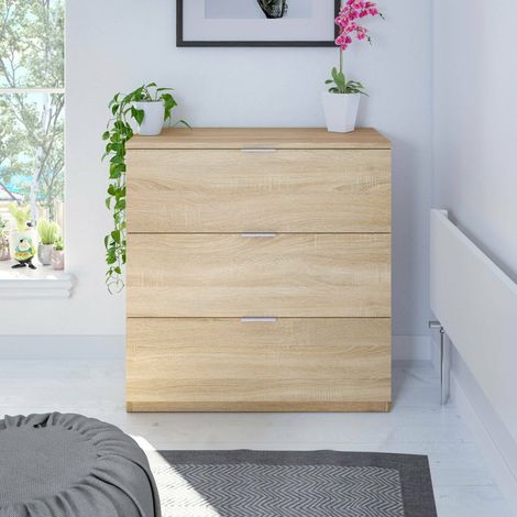 Dmora - Kommode Whittier, Schlafzimmerkommode, Septett mit 3 Schubladen, 77x38h80 cm, Eiche, mit verstärkter Verpackung (1/5)