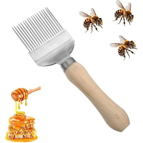 Tenedor para miel, tenedor de apicultura de acero inoxidable con mango, raspador de miel, cuchara para miel de apicultura, panal de miel, accesorios para equipos de apicultura, herramienta de apicultu (1/4)
