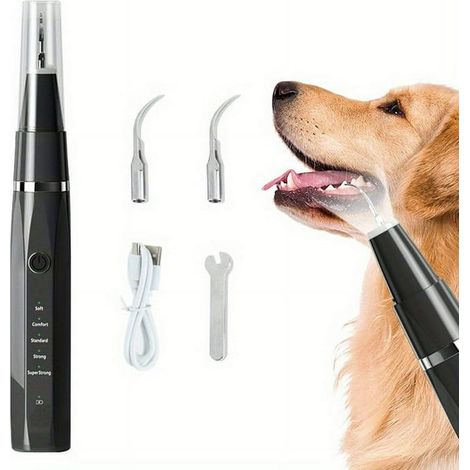 Kit de nettoyage dentaire ultrasonique pour chien avec lampe LED, 5 modes pour soin buccal anti-tartre, brosse à dents pour chien élimine plaque et calcul, 3 embouts (1/5)