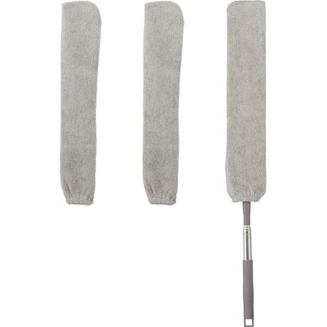 Relaxdays Plumero Telescópico Plano L con 3 Fundas Microfibra Lavables, Limpiapolvo Electrostático, 63–115 cm, Gris