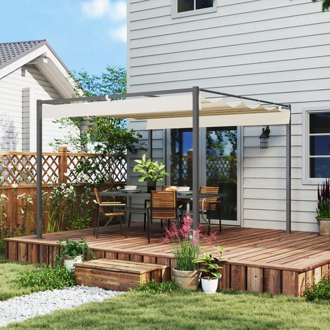 Pergola jardin 3x3m toit rétractable kiosque auvent ombre UPF30+, beige