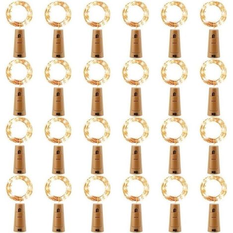 24pcs lumières de bouteille de batterie de LED, guirlandes lumineuses de fil de cuivre lumières de bouteille de vin alimentées par batterie avec le liège blanc chaud RW (1/5)