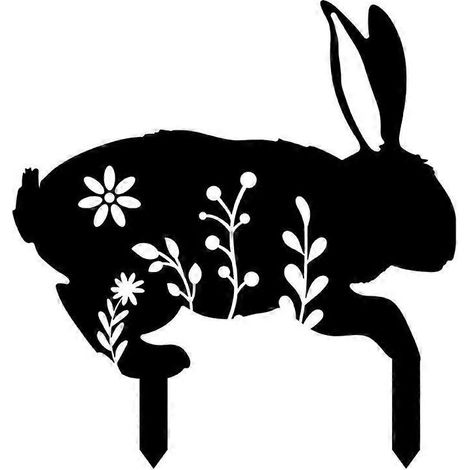 Dekorative Gartenfigur mit schwarzer Hasensilhouette, Terrasse oder Balkon, florales Muster, Stil B