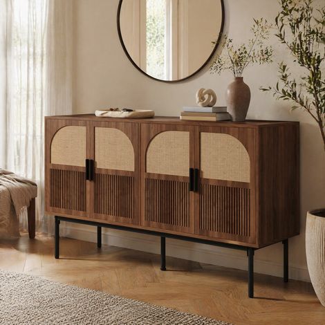 Credenza 140x40x80 cm in MDF naturale con 4 ante, per soggiorno salvaspazio – MEUBLIV (1/5)