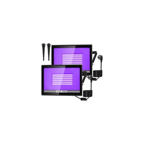 Lot de 2 Projecteurs Lumière Noire LED 100W, UV 395nm Lampe UV Étanche, Parfaite pour Soirées Fluo, Halloween, Bars