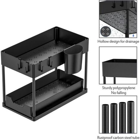 Etagere Sous Evier - 2 Niveaux Avec Tiroirs Amovibles - Pour Cuisine Et Salle De Bain - Noir - 40 X 17.2 X 33.5 Cm (1/5)