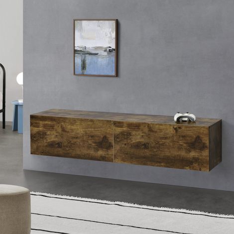 Mobile Porta TV / Consolle da Parete con 2 Ante 140 x 33 x 30 cm Armadio a Muro con Apertura a Ribalta per Camera / Salotto / Ingresso - Effetto Noce (1/5)