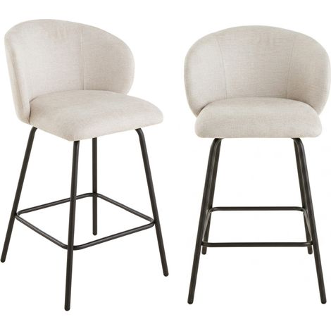 Calicosy – Lot de 2 tabourets de bar en tissu chiné – Assise rembourrée 65 cm – Pieds métal noir – Pour espaces modernes (1/5)