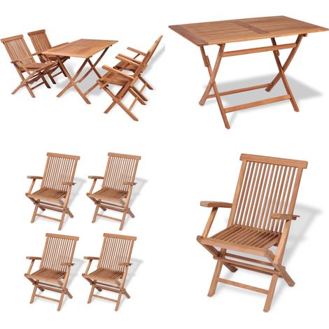 Ensemble à manger de jardin 5 pcs Bois de teck massif - Meubles De Jardin - Salon De Jardin - Set De Table - Table Pliante - Chaises Pliantes - Home & Living (1/5)