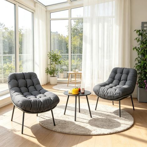 Ensemble de jardin 2 places en résine tressée, avec coussins gris de 15 cm d'épaisseur, pour une utilisation en extérieur (1/5)