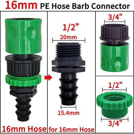 (KIT001-16mm) Raccord rapide 3/4'' à embout cannelé européen pour tuyau d'arrosage goutte à goutte en PE de 16 mm ou 20 mm (1/5)
